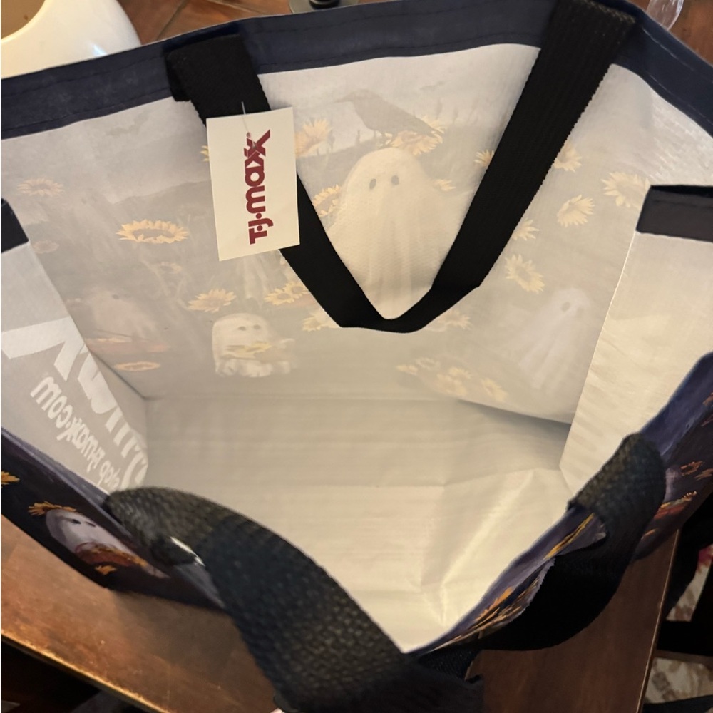T.J.Maxx Ghost and Sunflower Reusable Tote Bag - Black and Yellow - Picture 2 of 3